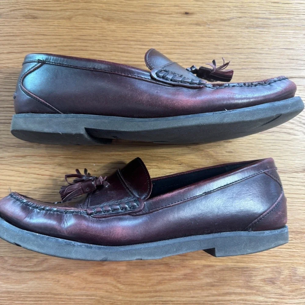 Rockport Mens Burgundy Leather Tassel Loafers Shock Absorbing Shoes Mens Size 10